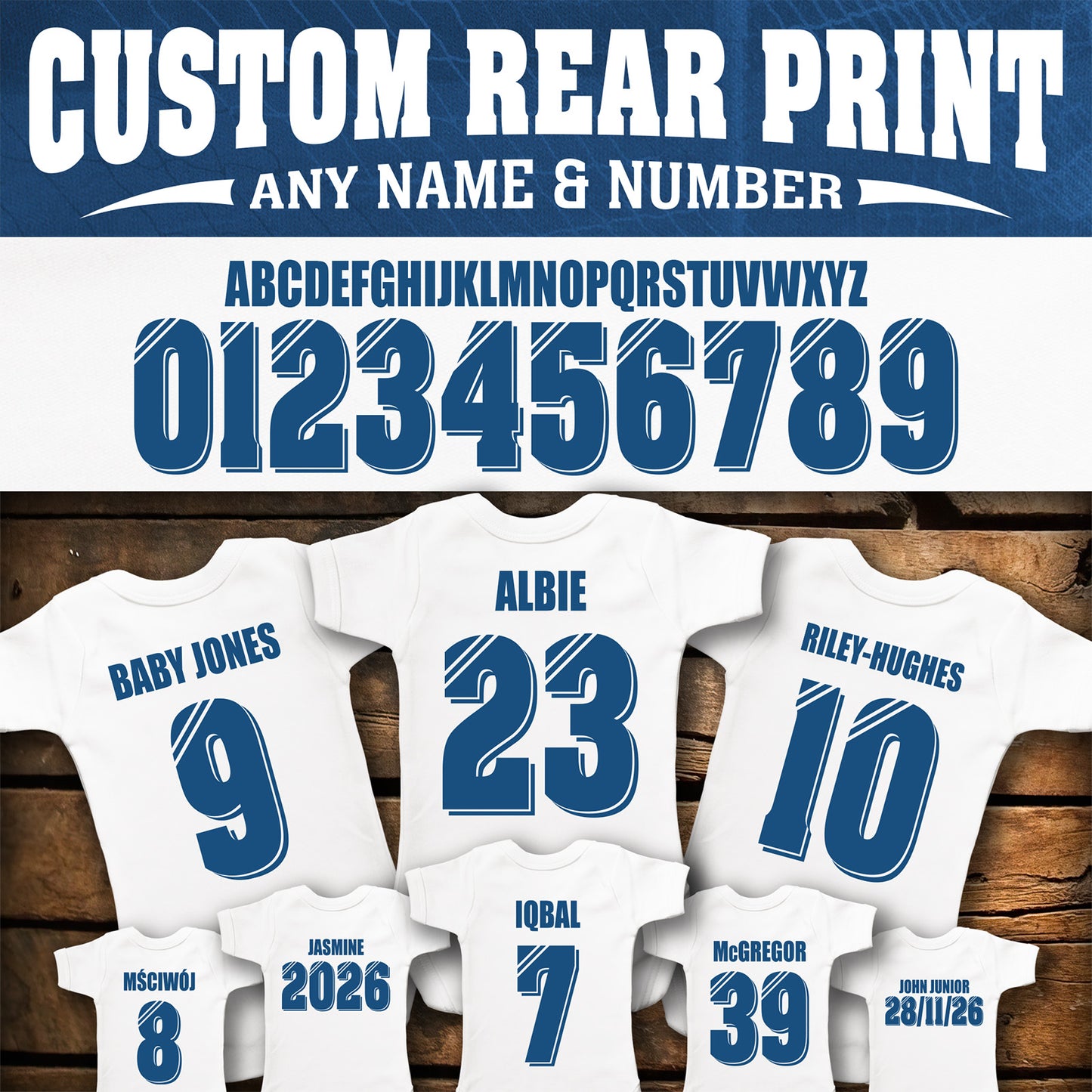 Personalised Chelsea Baby Grow – Custom Name & Number – Gift for Baby Football Fans