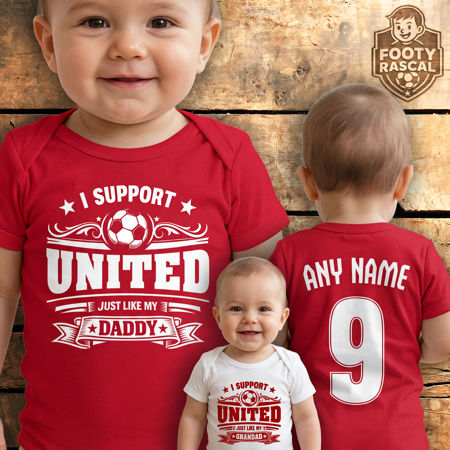 Man United Baby Grow – Personalised with Name & Number – Football Baby Gift