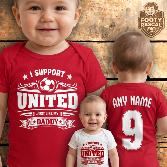 Man United Baby Grow – Personalised with Name & Number – Football Baby Gift