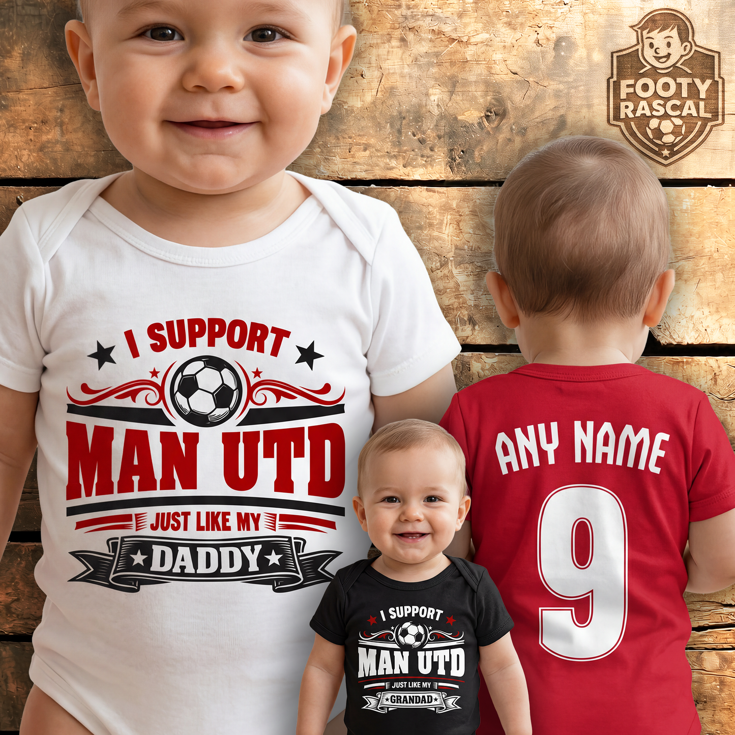 Man Utd Baby Grow – Personalised with Name & Number – Football Baby Gift