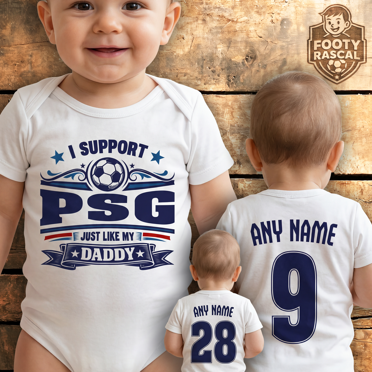 Paris PSG Baby Grow – Personalised with Name & Number – Football Baby Gift