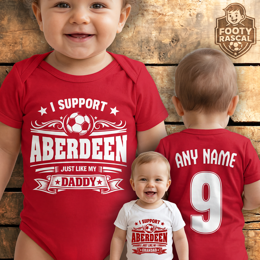 Aberdeen Baby Grow – Personalised with Name & Number – Football Baby Gift