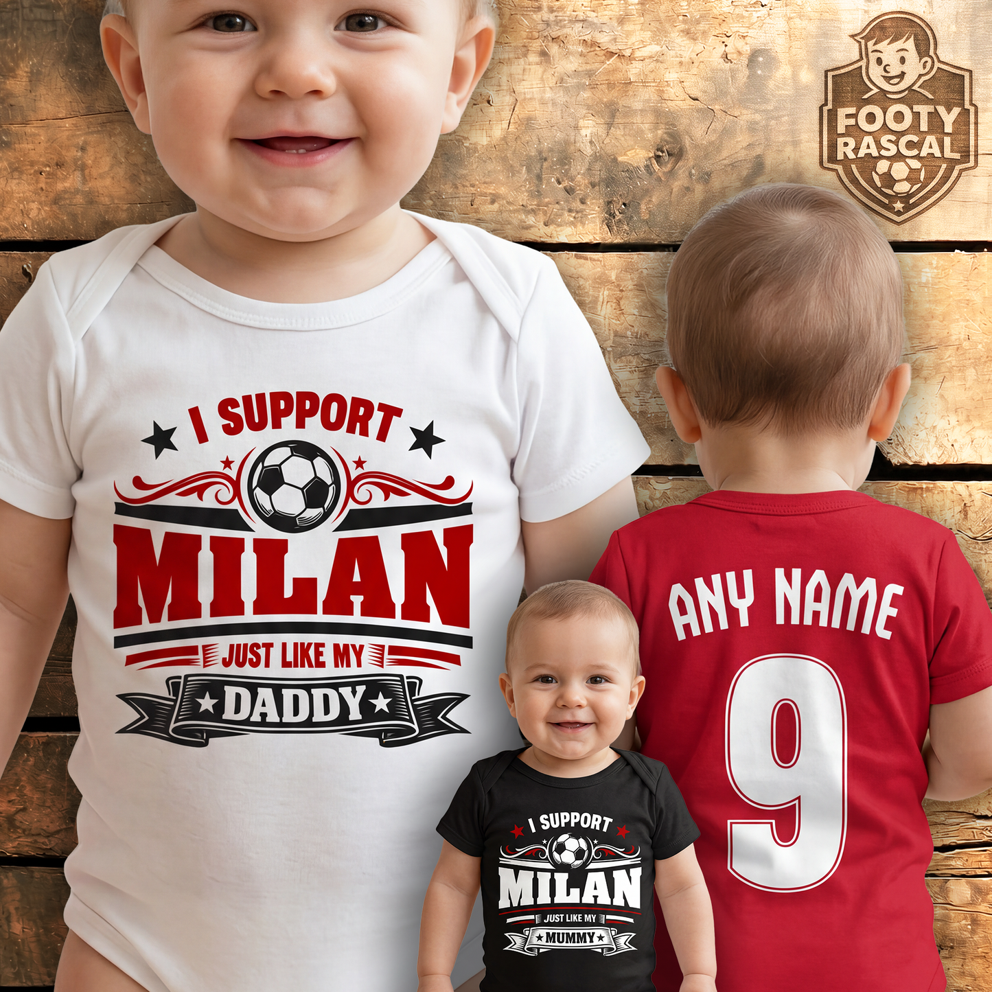 AC Milan Baby Grow – Personalised with Name & Number – Football Baby Gift