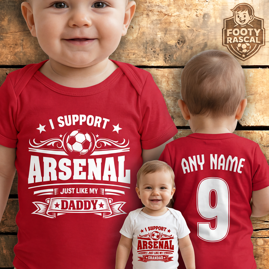 Arsenal Baby Grow – Personalised with Name & Number – Football Baby Gift