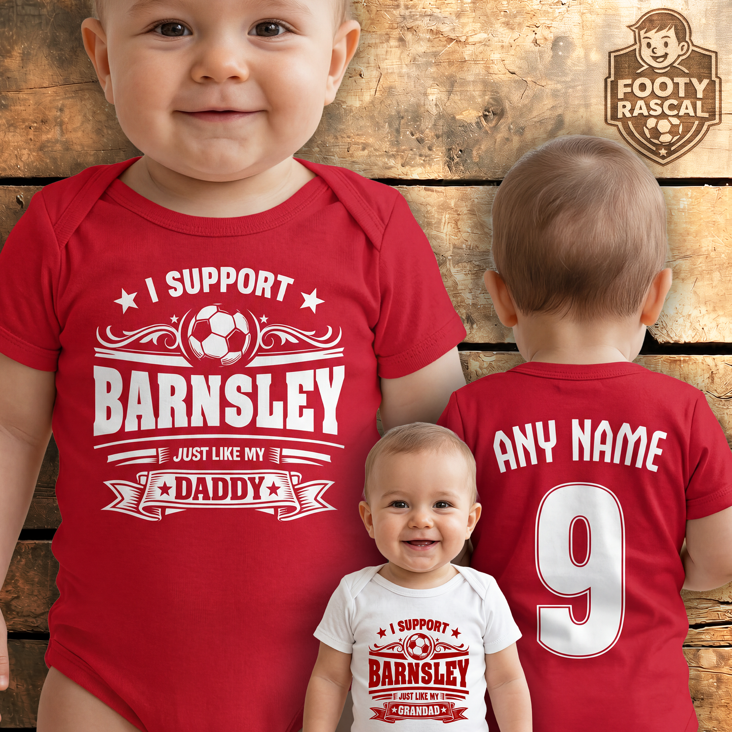 Barnsley Baby Grow – Personalised with Name & Number – Football Baby Gift