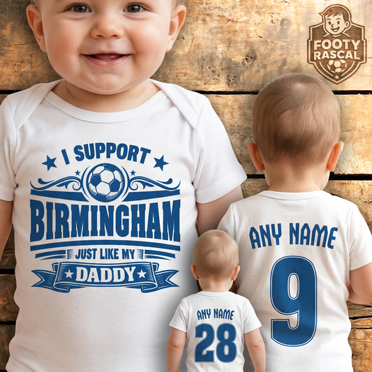 Birmingham Baby Grow – Personalised with Name & Number – Football Baby Gift