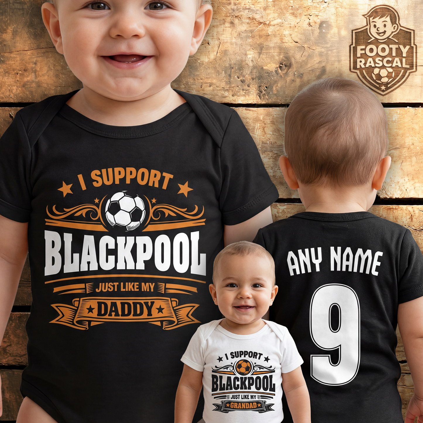 Blackpool Baby Grow – Personalised with Name & Number – Football Baby Gift
