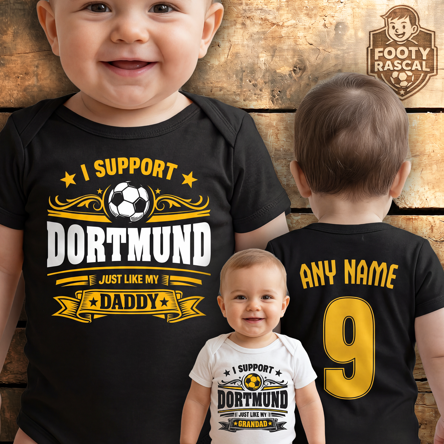 Dortmund Baby Grow – Personalised with Name & Number – Football Baby Gift