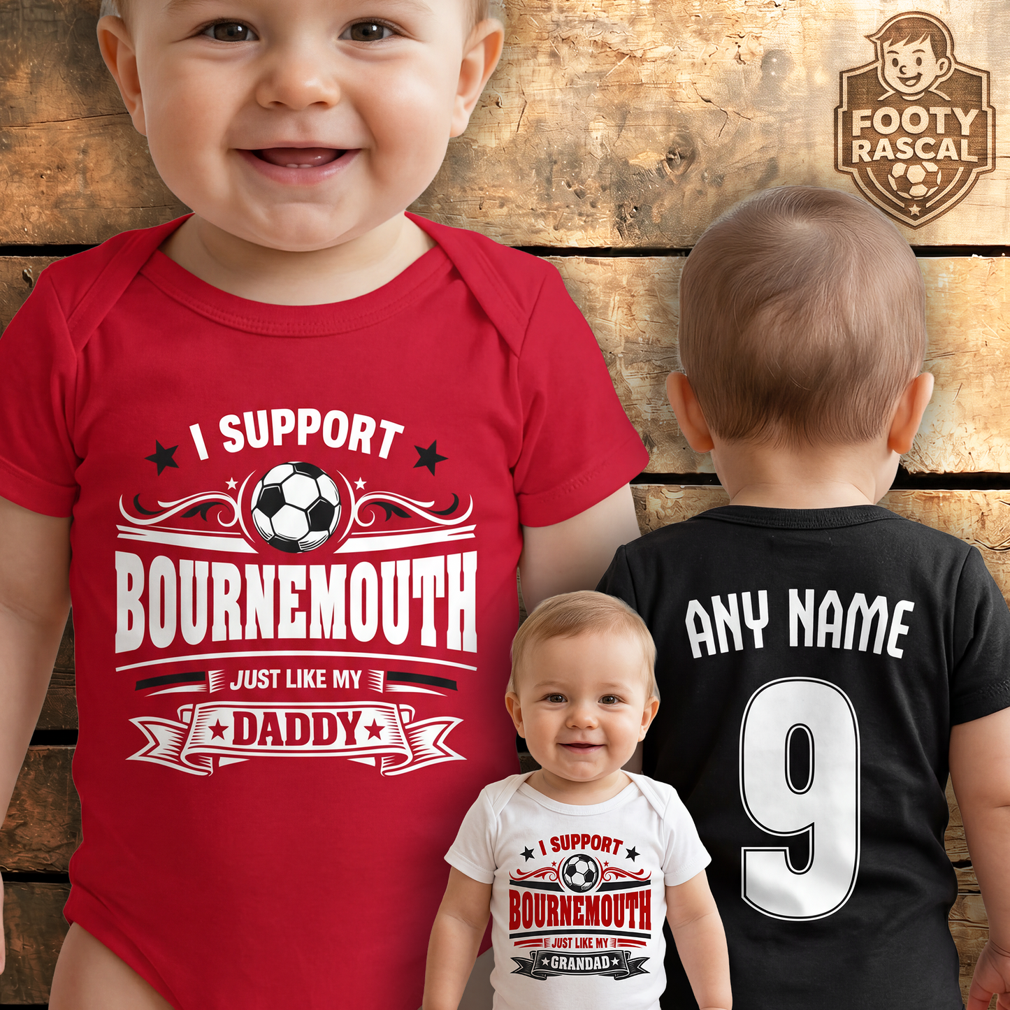 Bournemouth Baby Grow – Personalised with Name & Number – Football Baby Gift