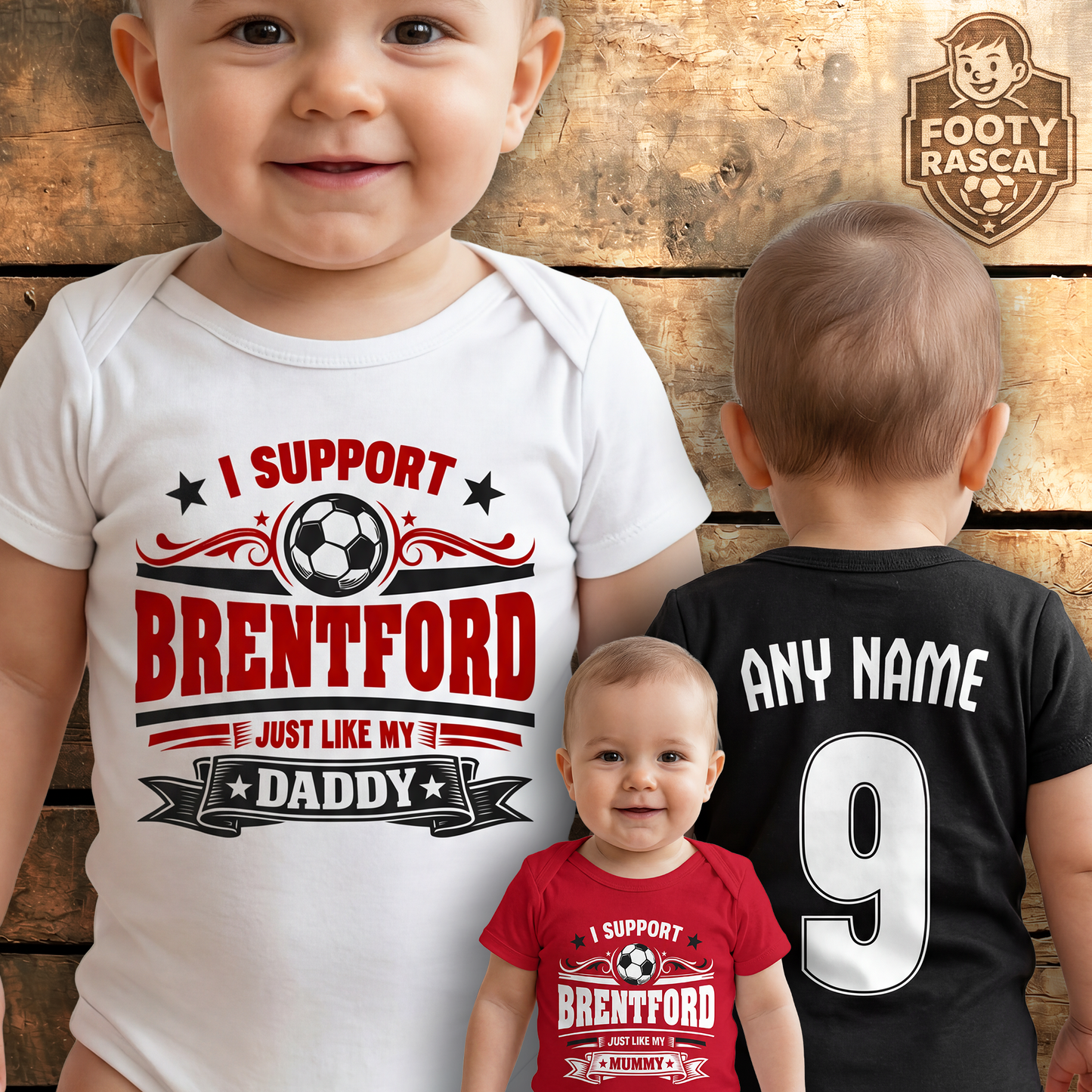 Brentford Baby Grow – Personalised with Name & Number – Football Baby Gift
