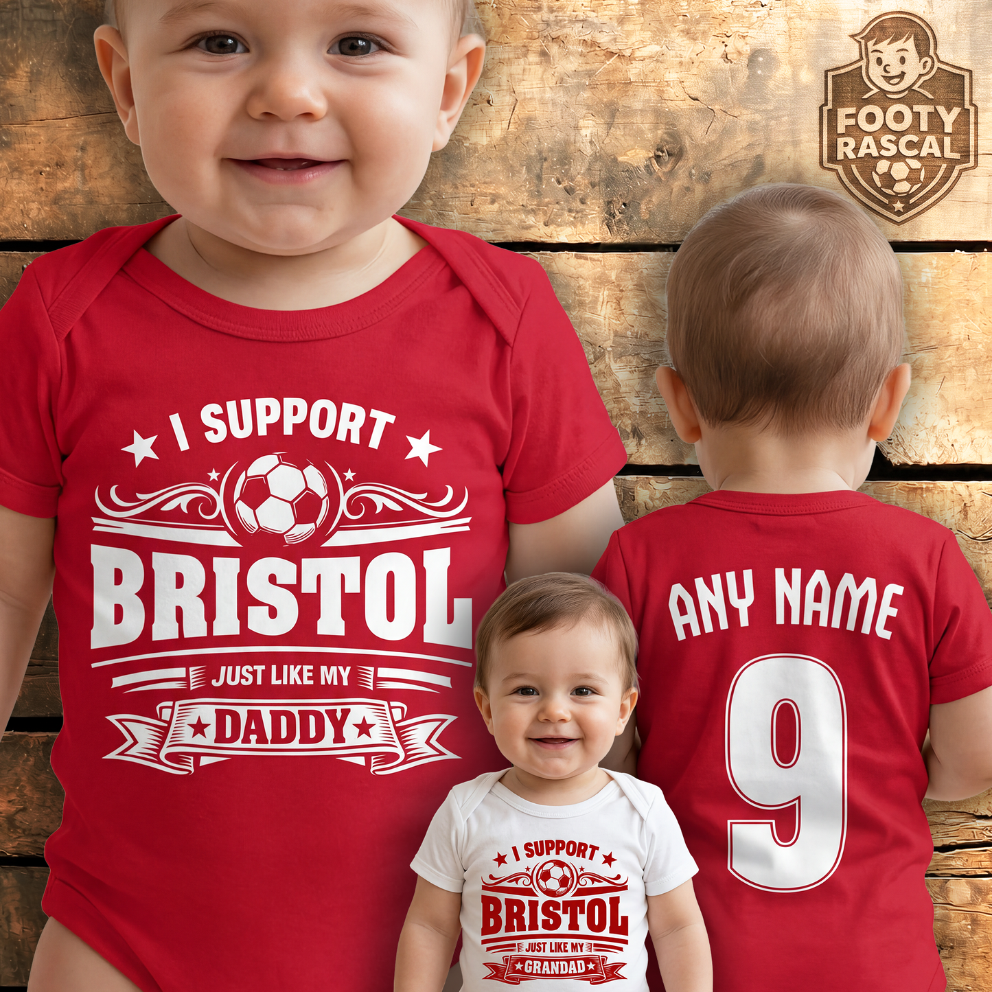 Bristol Baby Grow – Personalised with Name & Number – Football Baby Gift
