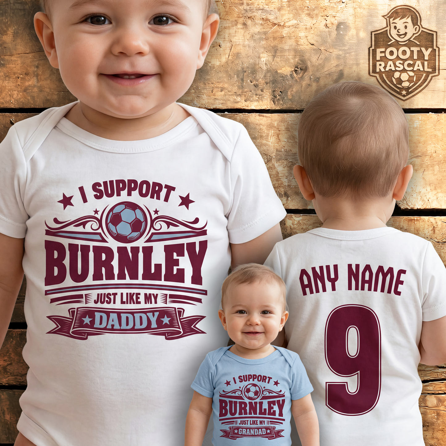 Burnley Baby Grow – Personalised with Name & Number – Football Baby Gift