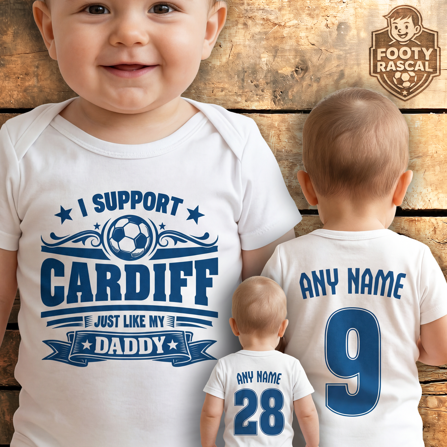 Cardiff Baby Grow – Personalised with Name & Number – Football Baby Gift
