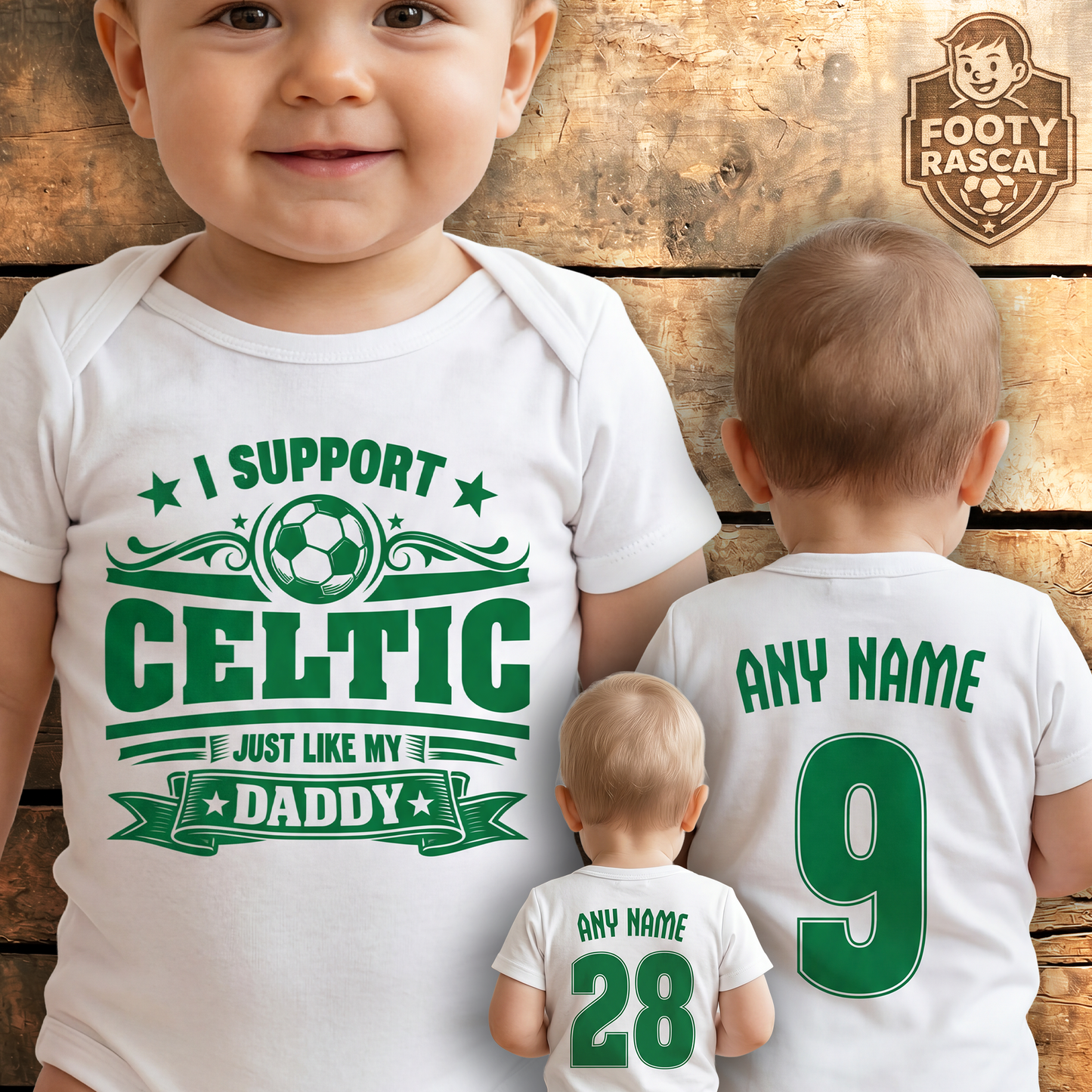 Celtic Baby Grow – Personalised with Name & Number – Football Baby Gift