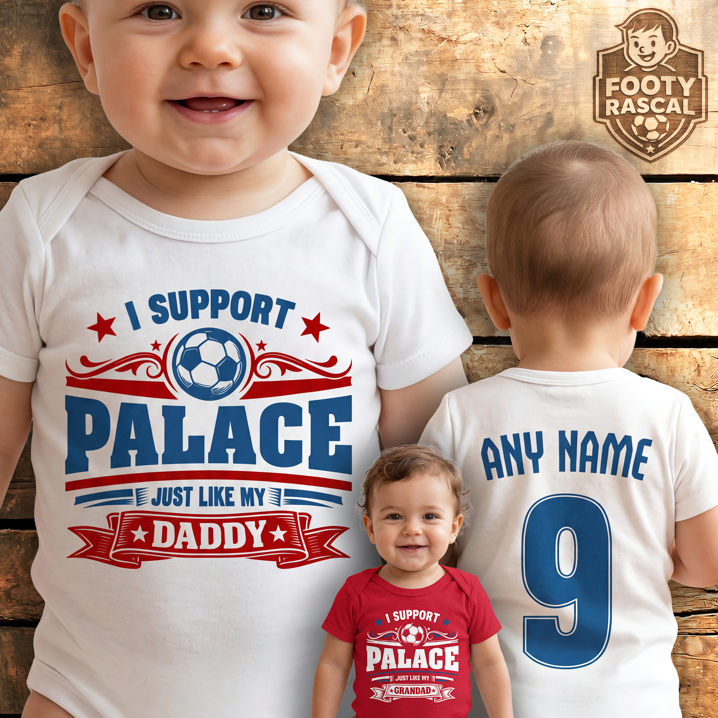 Crystal Palace Baby Grow – Personalised with Name & Number – Football Baby Gift