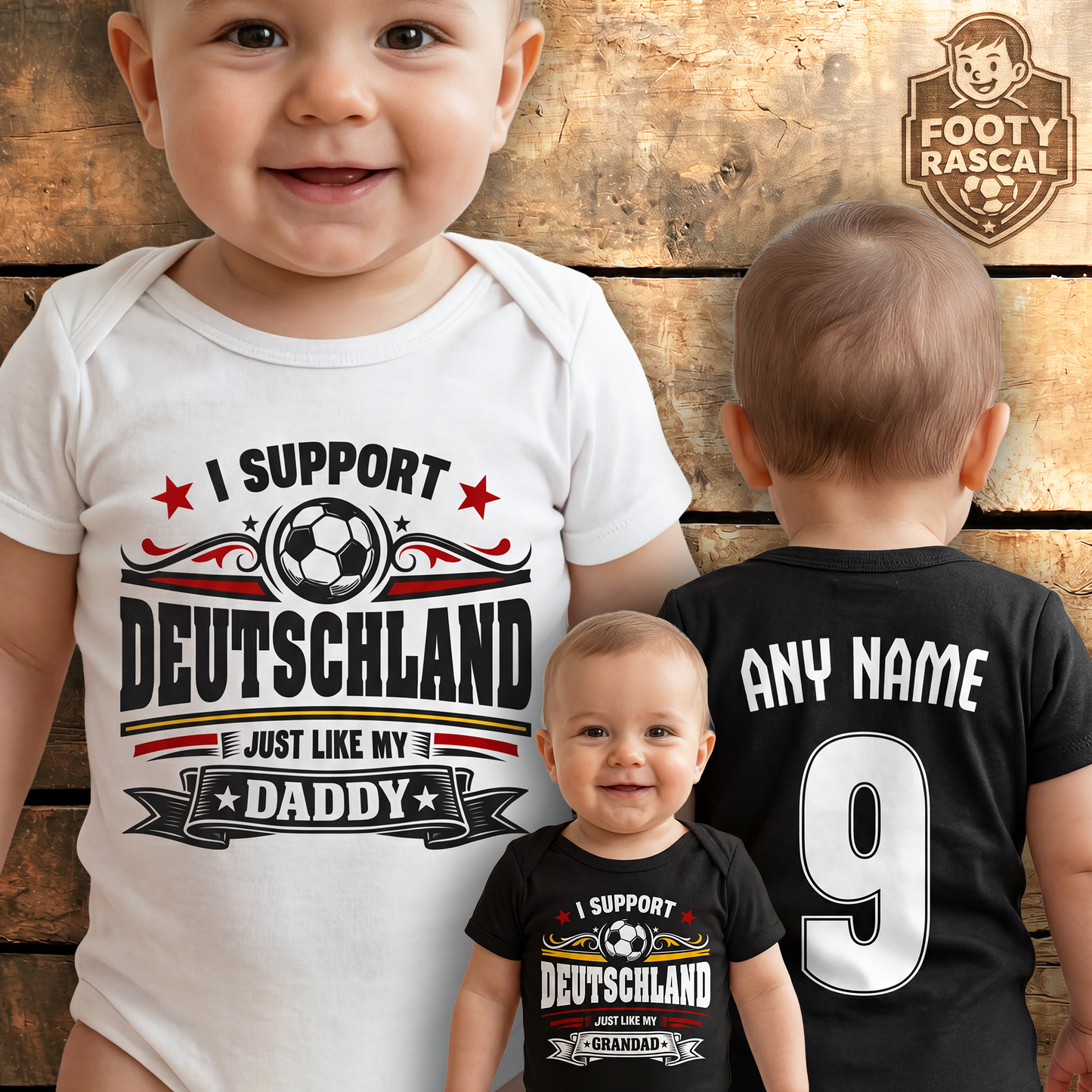 Deutschland Baby Grow – Personalised with Name & Number – Football Baby Gift