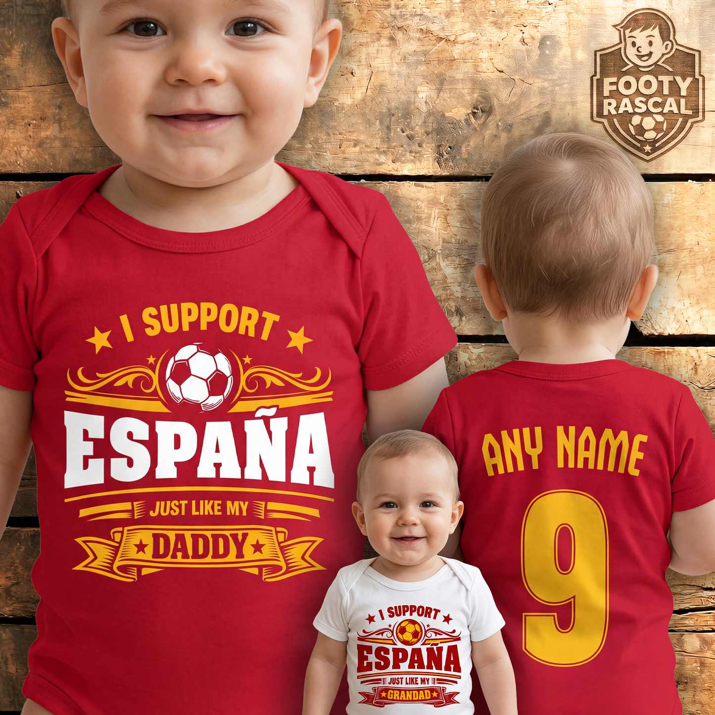España Baby Grow – Personalised with Name & Number – Football Baby Gift