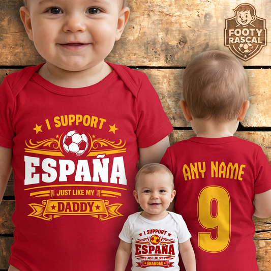 España Baby Grow – Personalised with Name & Number – Football Baby Gift