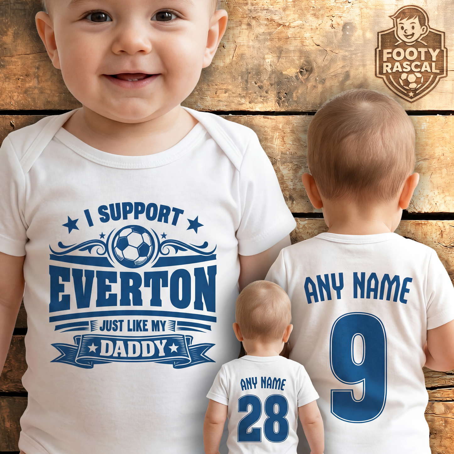 Everton Baby Grow – Personalised with Name & Number – Football Baby Gift