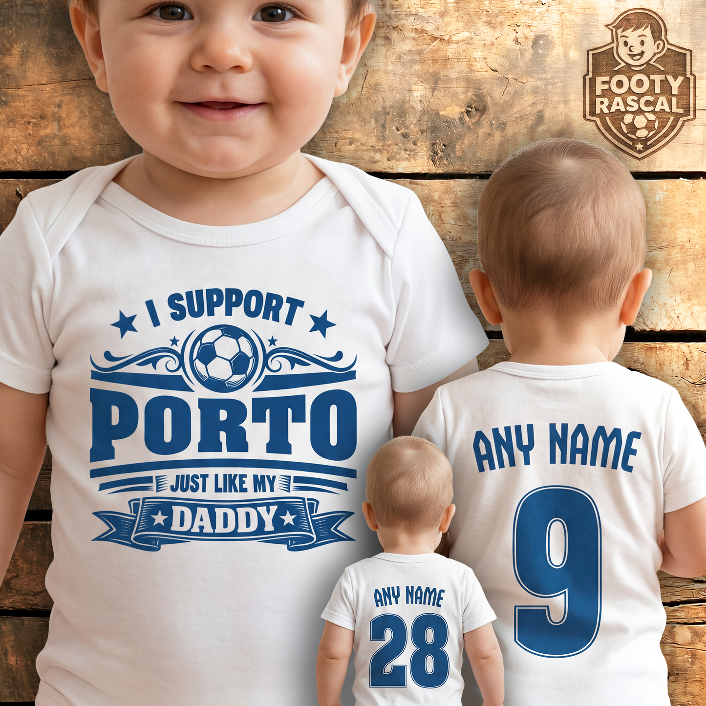 Porto Baby Grow – Personalised with Name & Number – Football Baby Gift