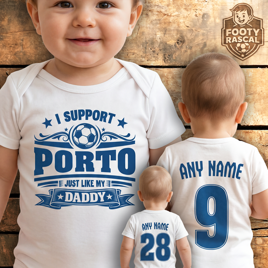 Porto Baby Grow – Personalised with Name & Number – Football Baby Gift