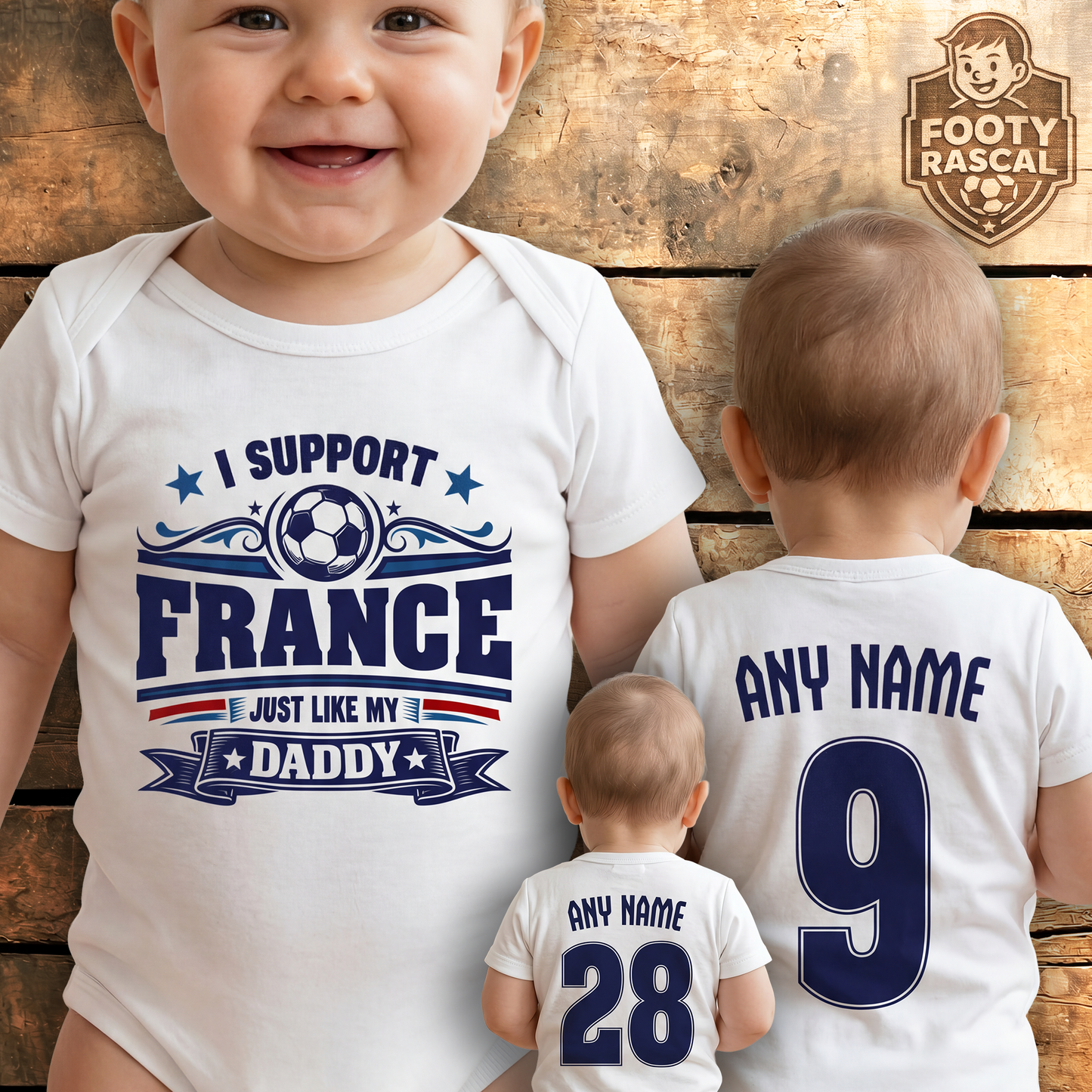 France Baby Grow – Personalised with Name & Number – Football Baby Gift