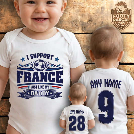 France Baby Grow – Personalised with Name & Number – Football Baby Gift