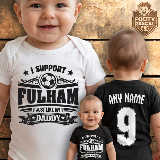 Fulham Baby Grow – Personalised with Name & Number – Football Baby Gift