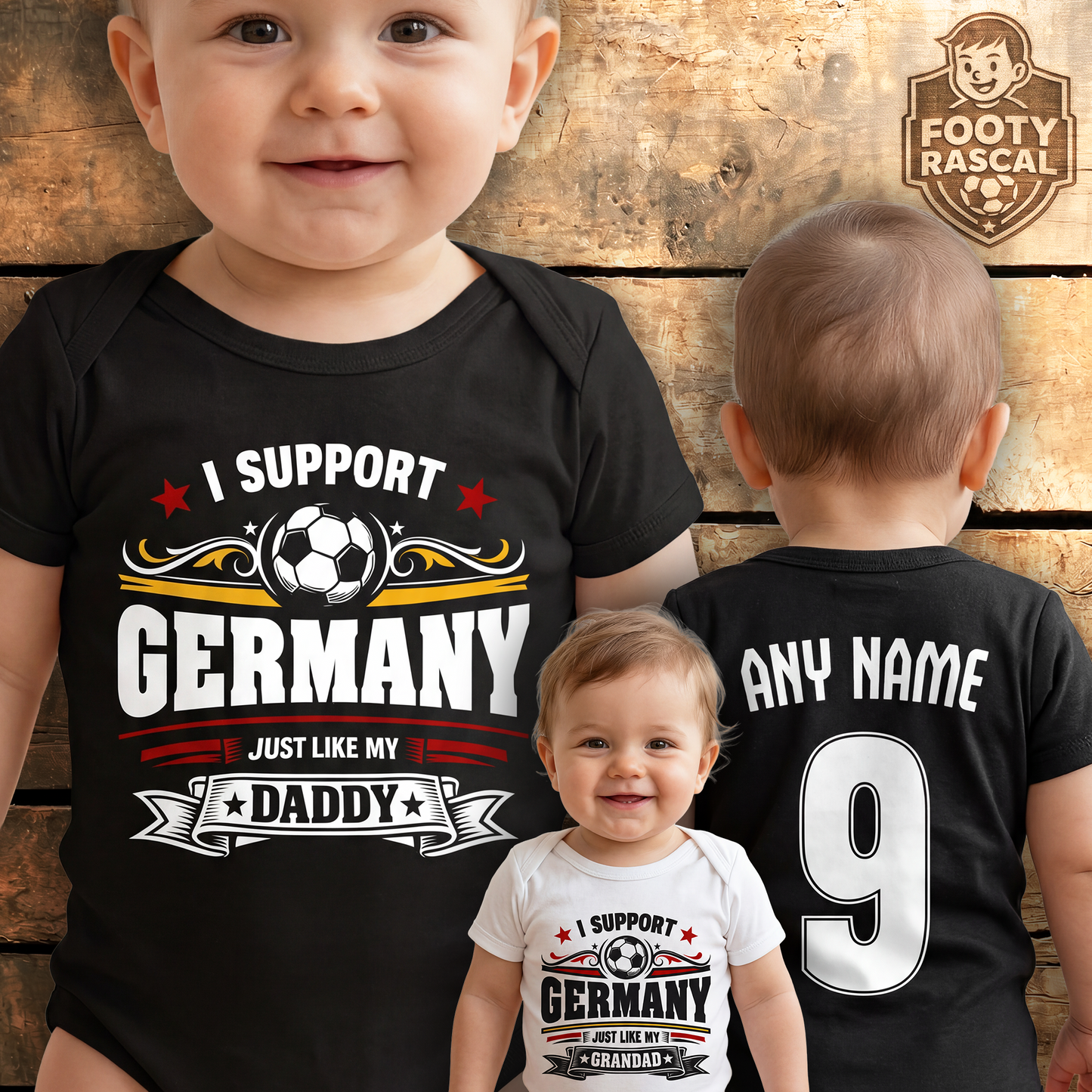 Germany Baby Grow – Personalised with Name & Number – Football Baby Gift