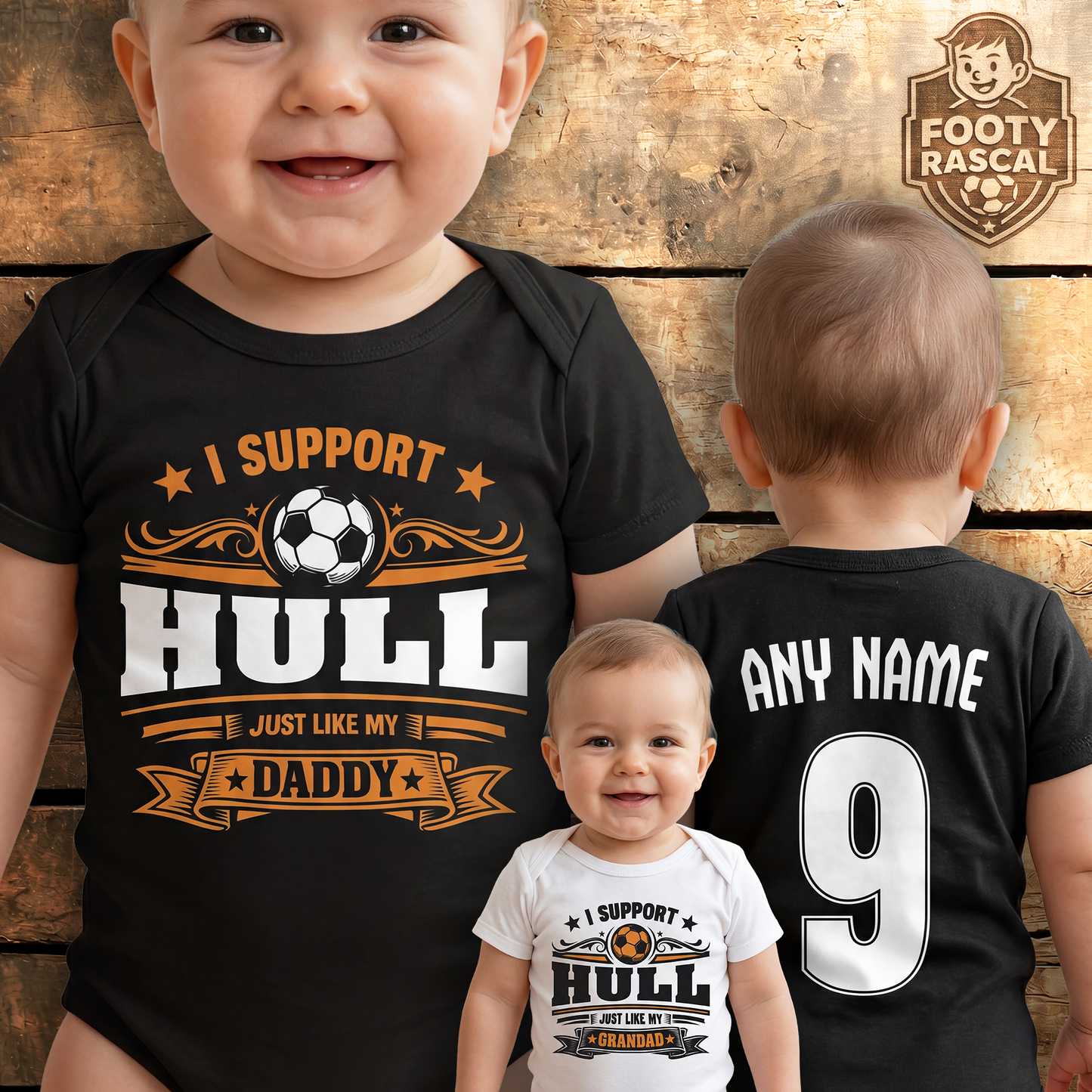 Hull Baby Grow – Personalised with Name & Number – Football Baby Gift