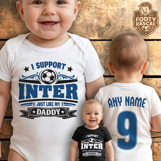Inter Milan Baby Grow – Personalised with Name & Number – Football Baby Gift