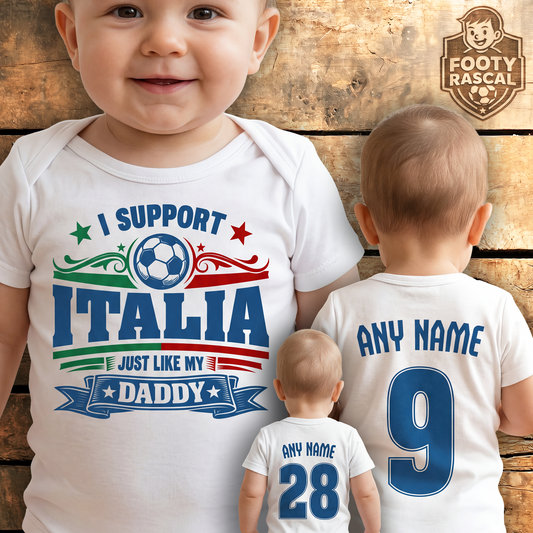 Italy Baby Grow – Personalised with Name & Number – Football Baby Gift