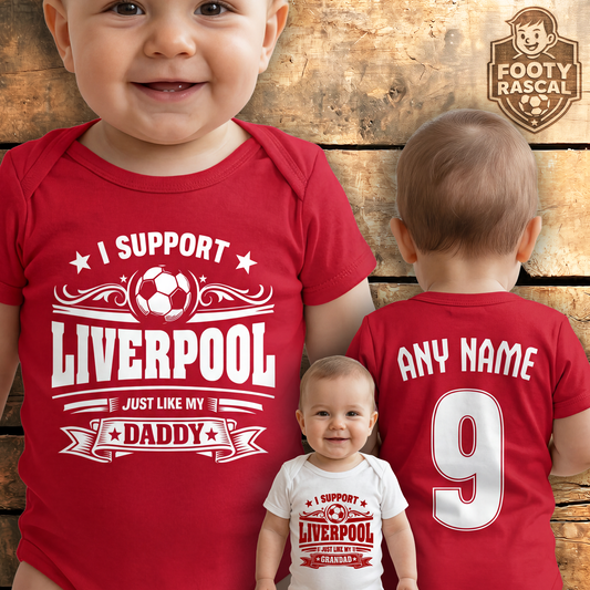 Liverpool Baby Grow – Personalised with Name & Number – Football Baby Gift