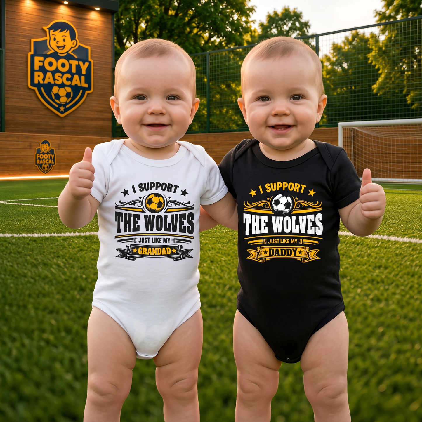 Wolves Baby Grow – Personalised with Name & Number – Football Baby Gift