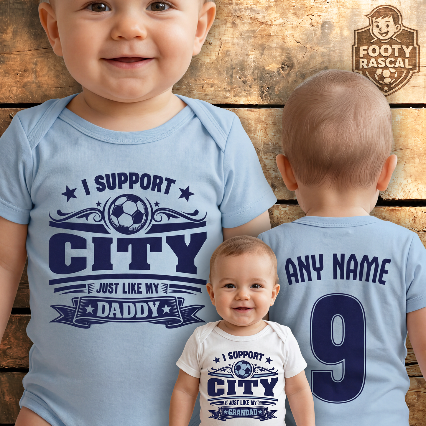 Man City Baby Grow – Personalised with Name & Number – Football Baby Gift