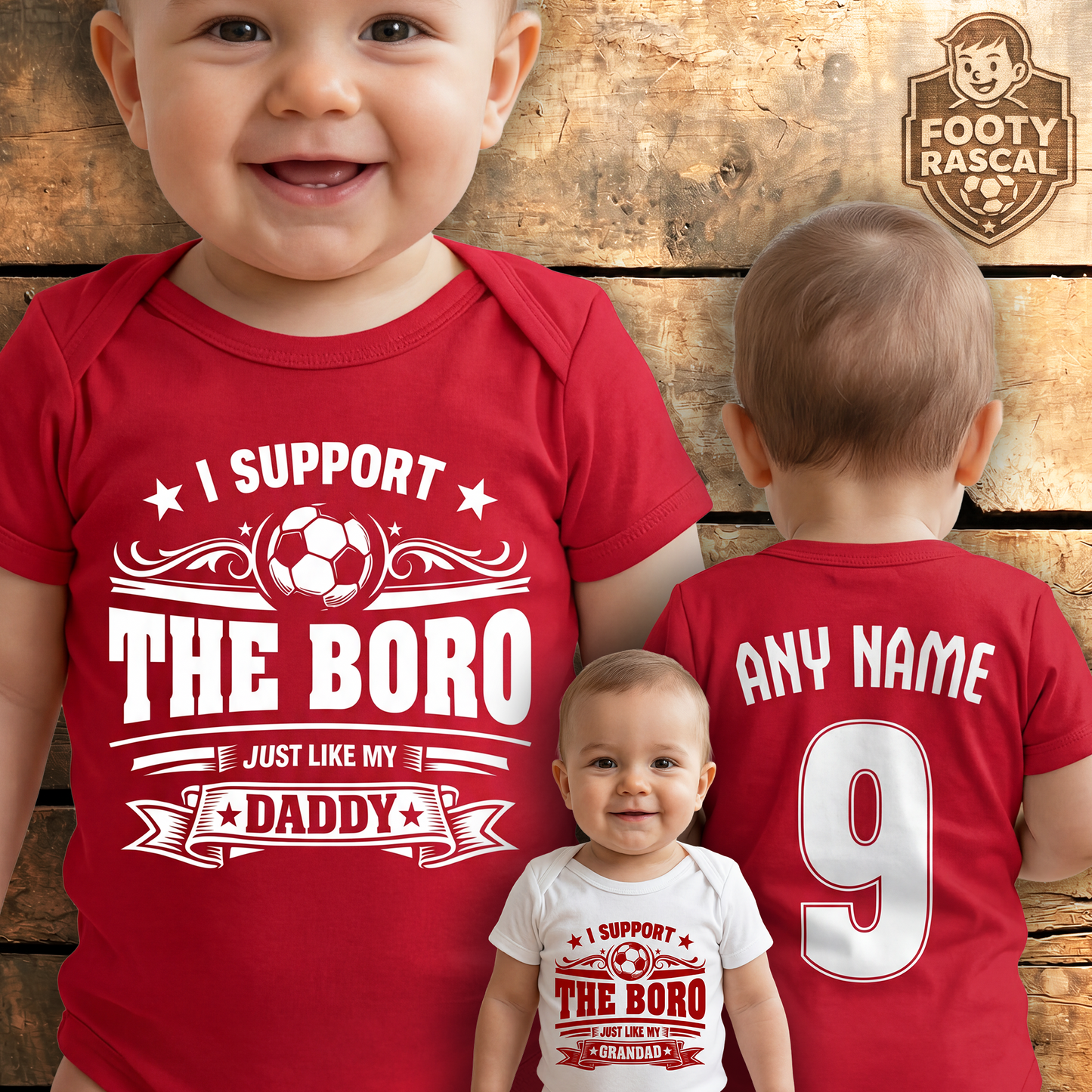 Middlesbrough The Boro Baby Grow – Personalised with Name & Number – Football Baby Gift