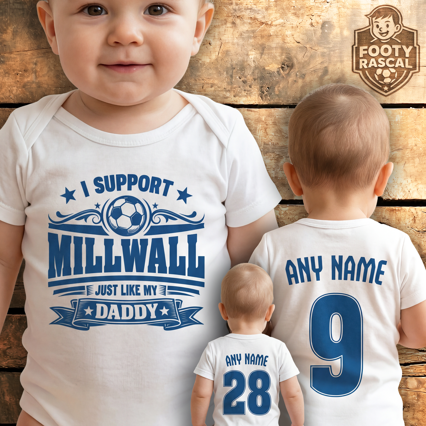 Millwall Baby Grow – Personalised with Name & Number – Football Baby Gift