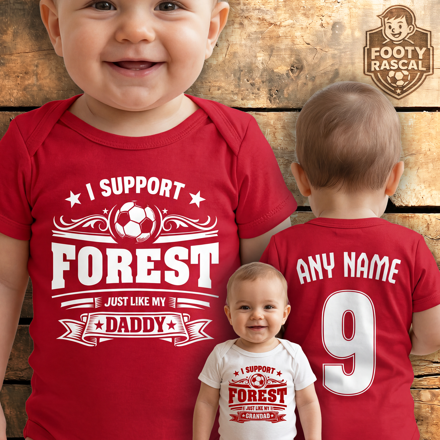 Forest Baby Grow – Personalised with Name & Number – Football Baby Gift