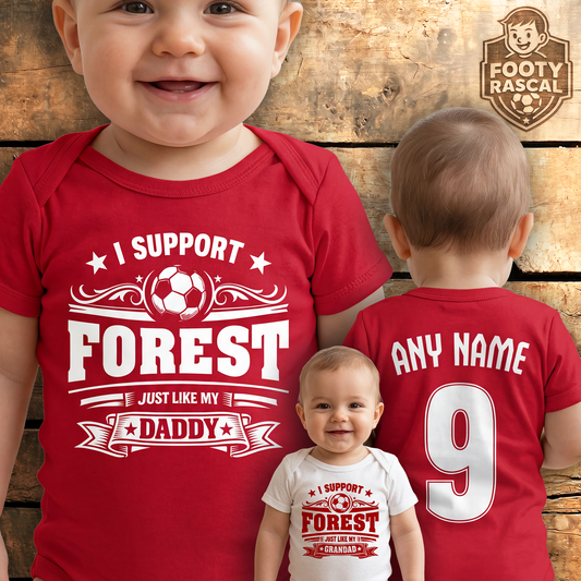 Forest Baby Grow – Personalised with Name & Number – Football Baby Gift