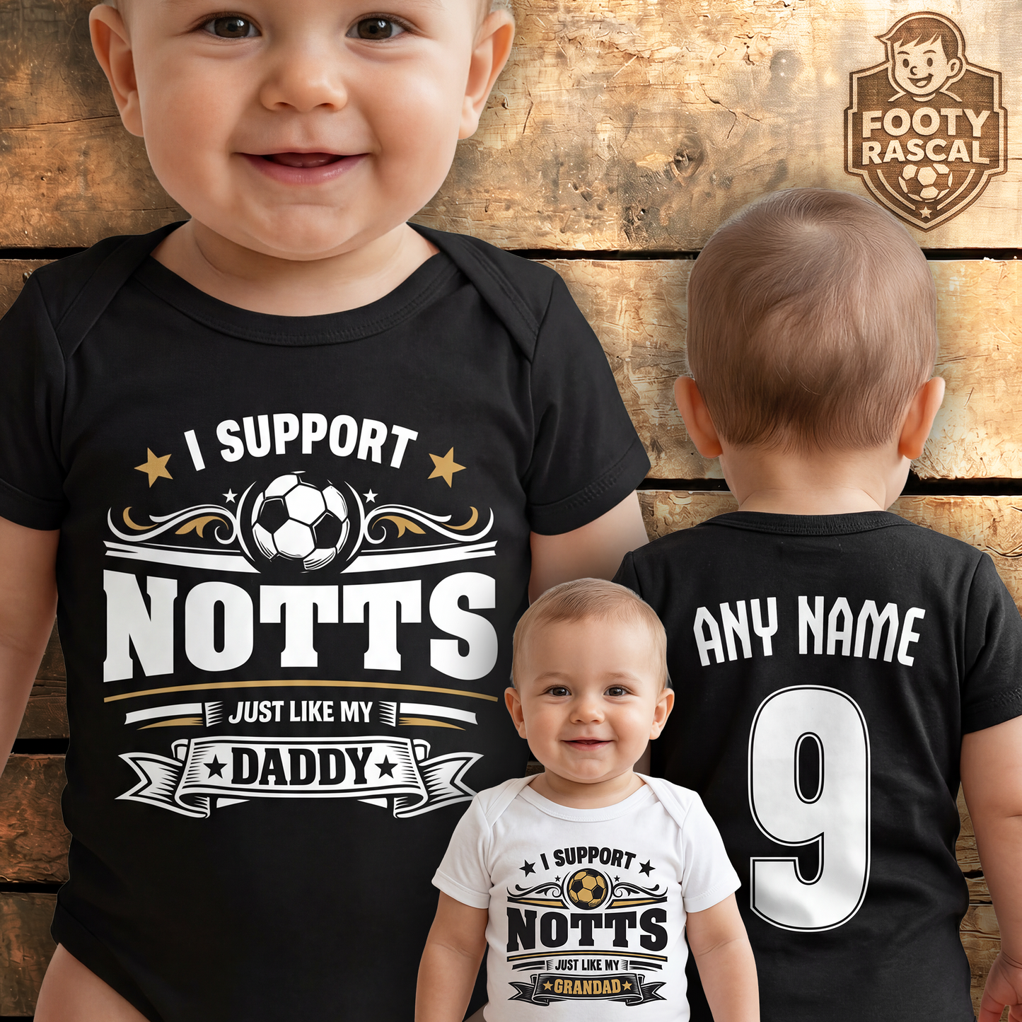Notts County Baby Grow – Personalised with Name & Number – Football Baby Gift