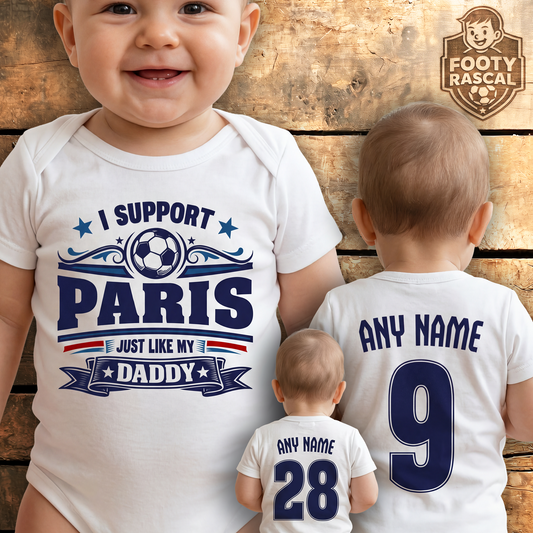 Paris Saint-Germain Baby Grow – Personalised with Name & Number – Football Baby Gift