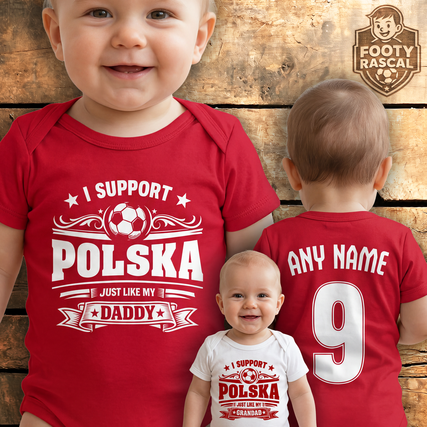 Poland Polska Baby Grow – Personalised with Name & Number – Football Baby Gift