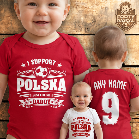 Poland Polska Baby Grow – Personalised with Name & Number – Football Baby Gift