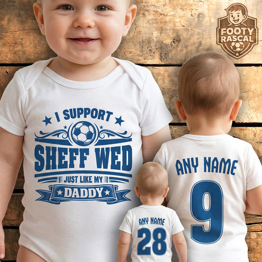 Sheff Wednesday Baby Grow – Personalised with Name & Number – Football Baby Gift