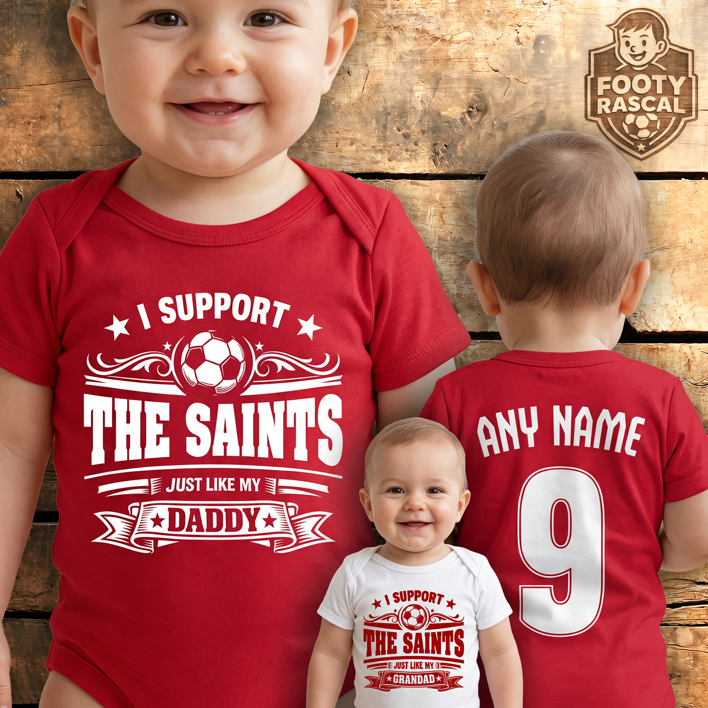 Southampton Baby Grow – Personalised with Name & Number – Football Baby Gift