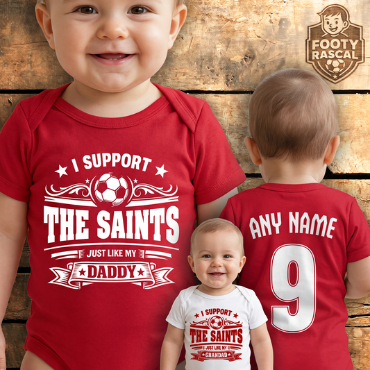 Southampton Baby Grow – Personalised with Name & Number – Football Baby Gift