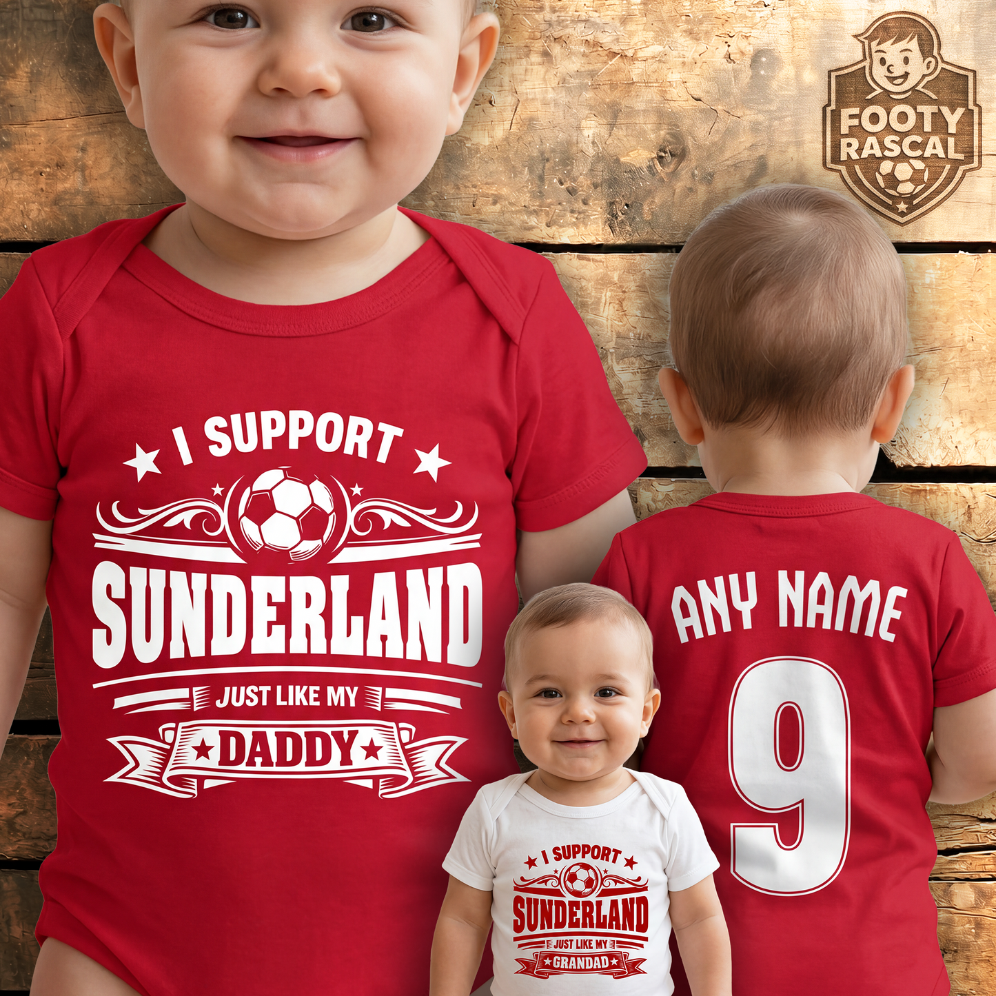 Sunderland Baby Grow – Personalised with Name & Number – Football Baby Gift