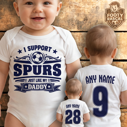 Spurs Baby Grow – Personalised with Name & Number – Football Baby Gift